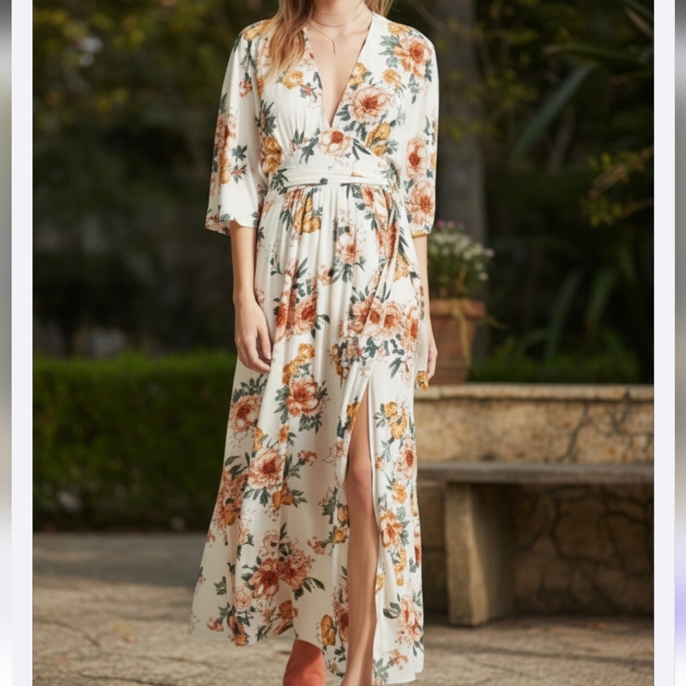 Floral maxi dress with belt forever21